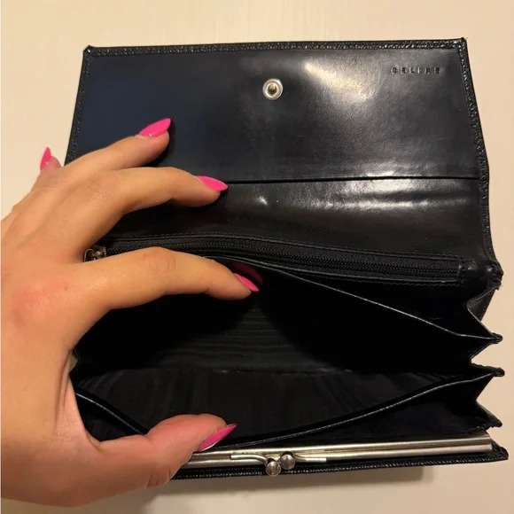 VINTAGE Celine Wallet Long Folded Plate Calf Leather - Picture 5 of 9